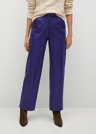 Mango + Straight-Fit Leather Trousers