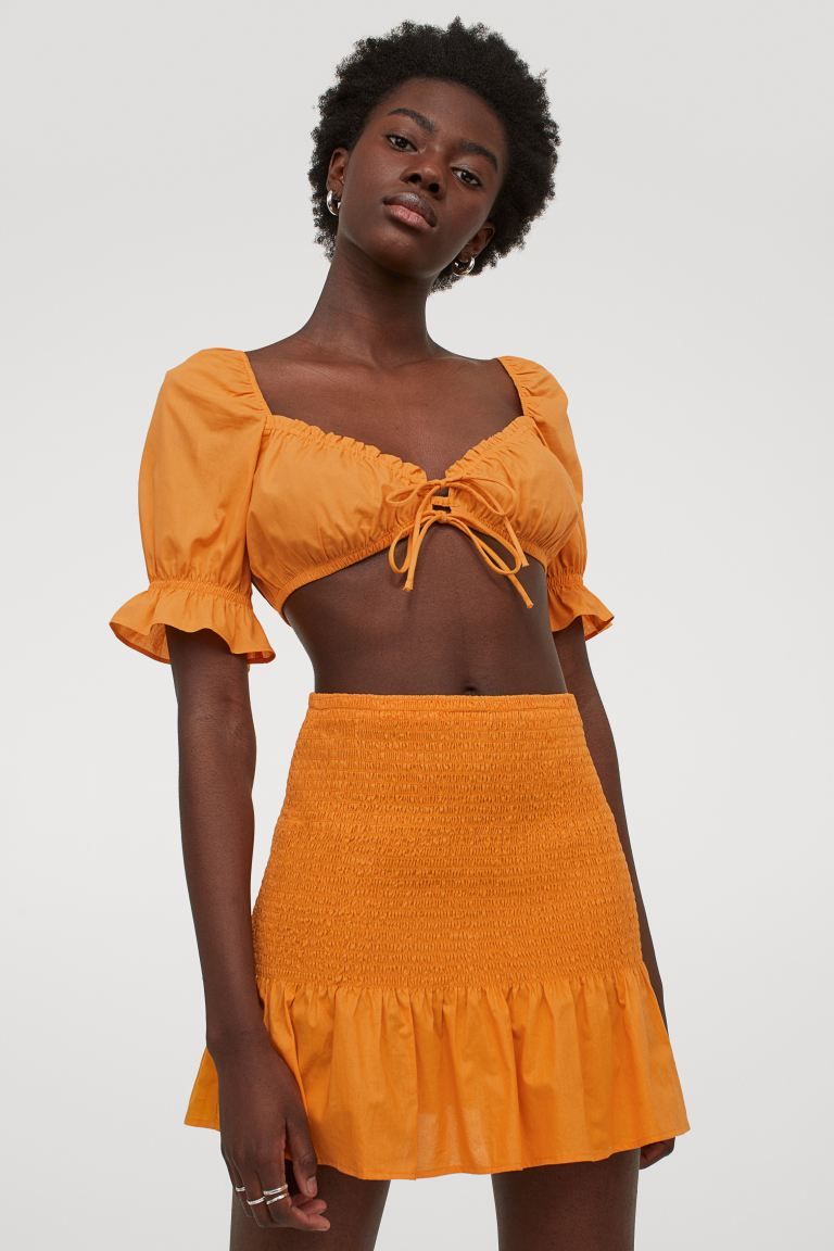 Rahigo - Two Piece Skirt Set With Cream Trim  -  Salmon