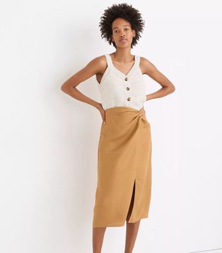 Madewell + Linen-Blend Knotted Midi Skirt