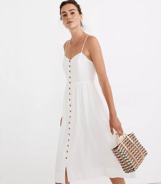 Madewell + Linen-Blend Cami Button-Front Midi Dress