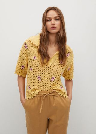 Mango + Floral Crochet Polo