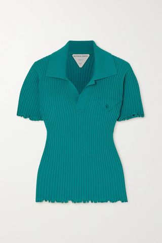 Bottega Veneta + Ruffled Ribbed Wool Polo Shirt