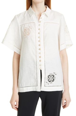 Rebecca Taylor + Crochet Lace Inset Linen Shirt