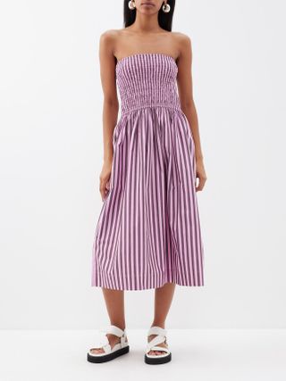 Ganni + Shirred-Bodice Organic-Cotton Dress and Skirt