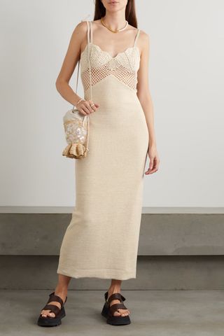 Staud + Tara Crochet-Trimmed Cotton-Blend Maxi Dress