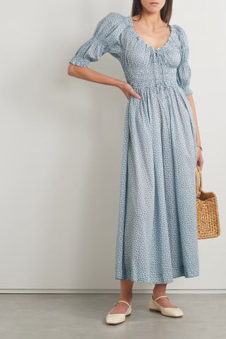 Dôen + + Net Sustain Ischia Shirred Floral-Print Organic Cotton-Voile Maxi Dress