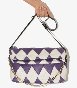 Reco Studios + Purple And White Rombo Patchwork Leather Shoulder Bag