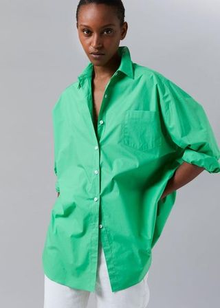 Frankie Shop + Melody Oversized Cotton Shirt in Island Green