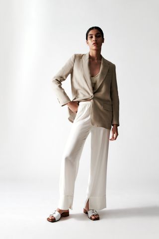 Zara + Straight Cut Linen Blazer