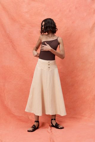 Zara + Linen Blend Midi Skirt