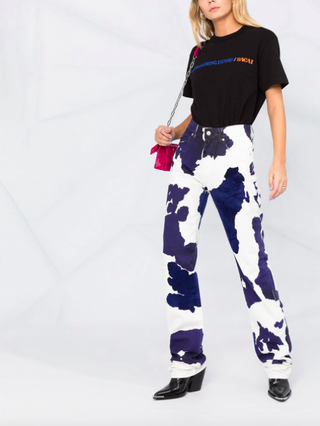 Off-White + Cow-Print Straight-Leg Jeans