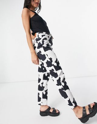 Reclaimed Vintage I + Original Mom Jeans in Cow Print