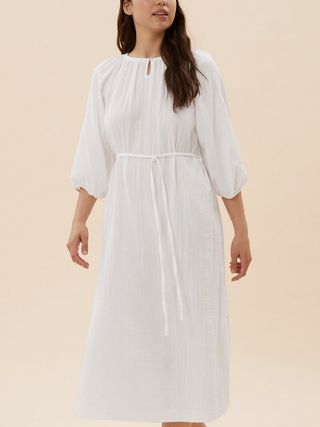 M&S Collection + Pure Cotton Muslin Long Nightdress