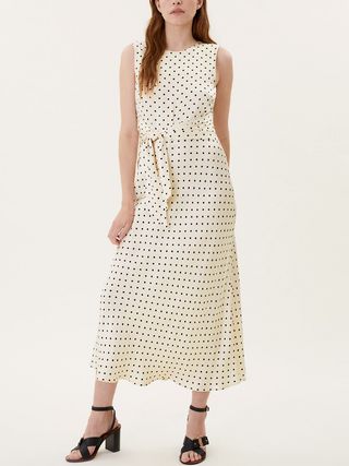 M&S Collection + Satin Polka Dot Tie Front Midaxi Dress