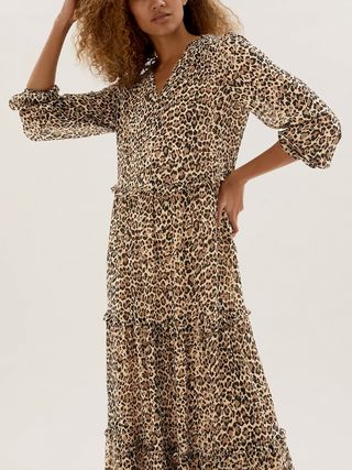 M&S Collection + Animal Print V-Neck Midaxi Tiered Dress
