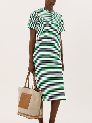 M&S Collection + Pure Cotton Striped Midi T-Shirt Dress