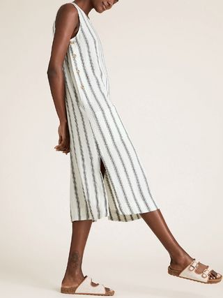 M&S Collection + Linen Stripe Midi Shift Dress