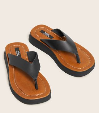 M&S Collection + Leather Flatform Flip Flops