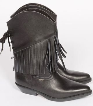 Vintage + Ladies Black Leather Wrangler Cowboy Boots