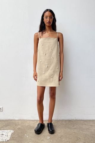 Zara + Linen Blend Pearl Dress