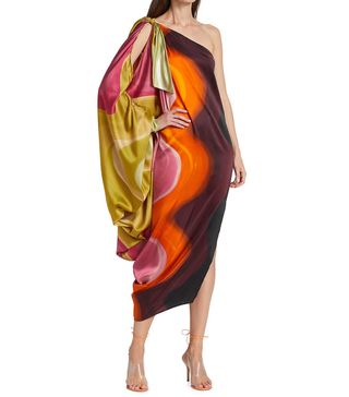 Silvia Tcherassi + Crema One-Shoulder Swirl Dress