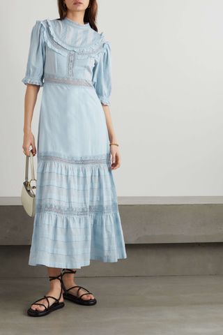 Rixo + Rosa Crocheted Lace-Trimmed Cotton Maxi Dress