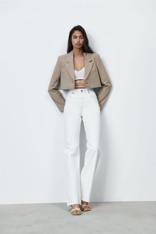 Zara + Topstitched Cropped Blazer