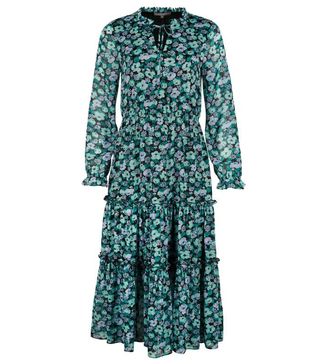 Oliver Bonas + Floral Meadow Print Green Midi Dress