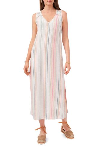 Vince Camuto + Stripe Sleeveless Linen Blend Maxi Dress