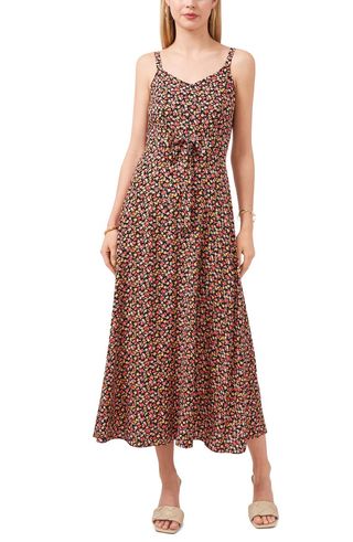 Vince Camuto + Floral Tie Front Sleeveless Maxi Dress
