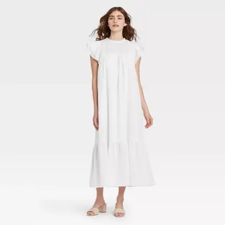 Who What Wear + Ruffle Short Sleeve Dress in White
