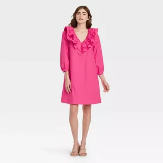 Who What Wear + Balloon Long Sleeve Dress in Pink