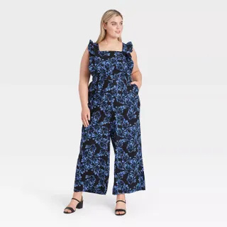 Who What Wear + Printed Ruffle Sleeveless Jumpsuit