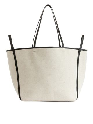 Arket + Leather Detailed Linen Tote
