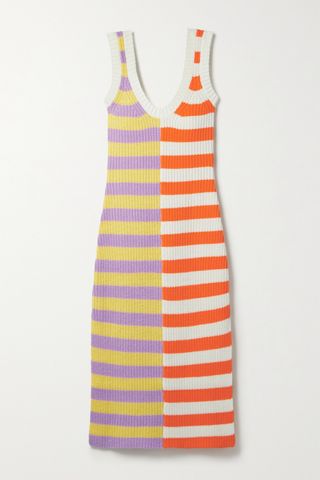 Staud + Seashore Striped Ribbed Cotton-Blend Midi Dress