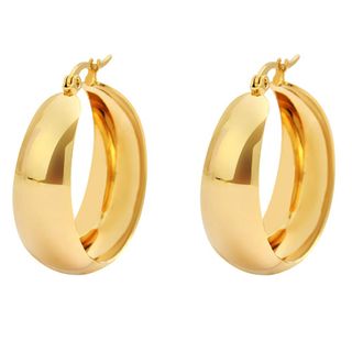 Edforce Stainless Steel + 18k Gold Plated Large Rounded Hoop Earrings