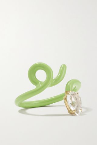 Bea Bongiasca + Baby Vine Tendril Enamel, 9-Karat Gold, Silver and Rock Crystal Ring