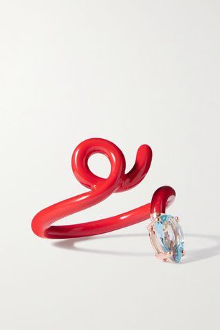 Bea Bongiasca + Baby Vine Tendril Enamel, Rose Gold and Topaz Ring