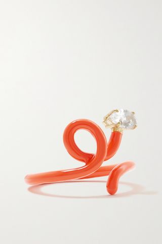 Bea Bongiasca + Baby Vine Tendril Gold, Enamel and Rock Crystal Ring