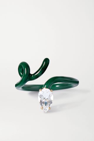 Bea Bongiasca + Baby Vine Tendril Gold, Silver, Enamel and Rock Crystal Ring