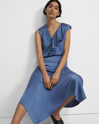 Theory + Asymmetrical Draped Skirt in Crushed Satin