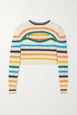 Rosie Assoulin + Thousand-in-One-Ways Convertible Cropped Striped Ribbed Merino Wool-Blend Sweater