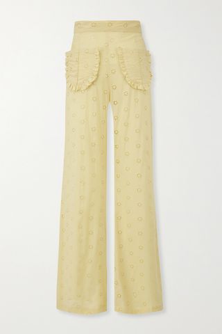 Lisa Marie Fernandez + Holly Ruffled Broderie Anglaise Cotton Wide-Leg Pants