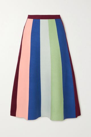Victoria Victoria Beckham + Striped Knitted Midi Skirt