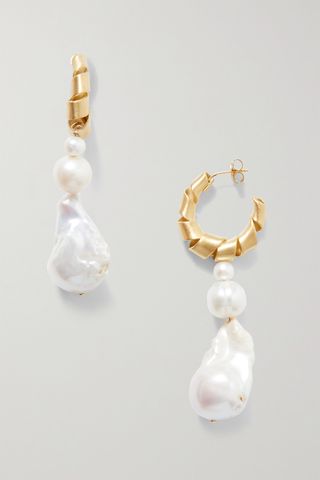 Completedworks + Wibble, Wobble Gold-Plated Pearl Hoop Earrings
