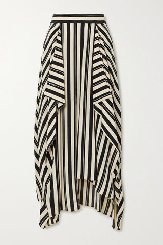 Loewe + Asymmetric Draped Striped Twill Midi Skirt