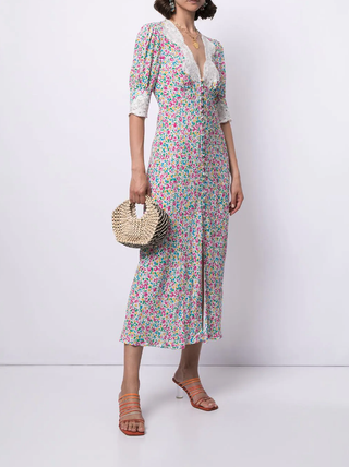 Rixo + Simone Lace-Detail Floral-Print Dress