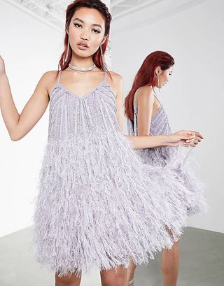 ASOS Edition + Sequin Cami Mini Dress With Faux Feather Hem
