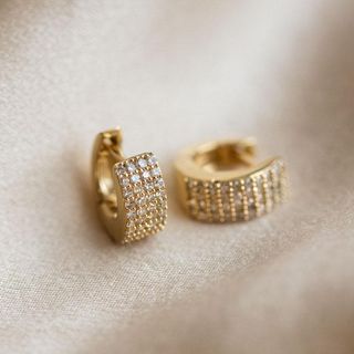 Family Gold + Solid Gold Chunky Pave Diamond Huggie Hoops