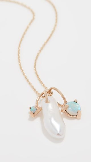 Wwake + 14k Long Pearl & Opal Charm Necklace